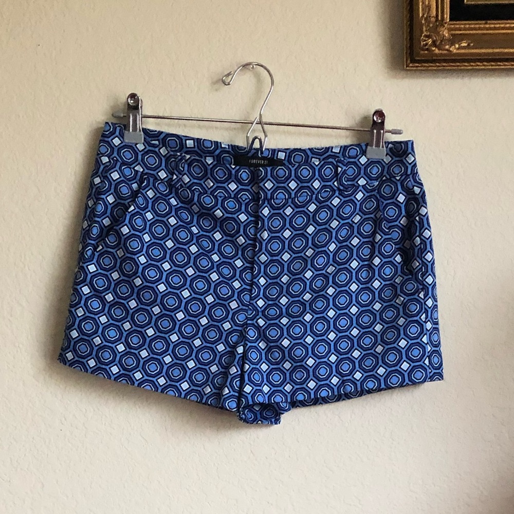 Forever 21 Retro Print Blue Shorts Size M